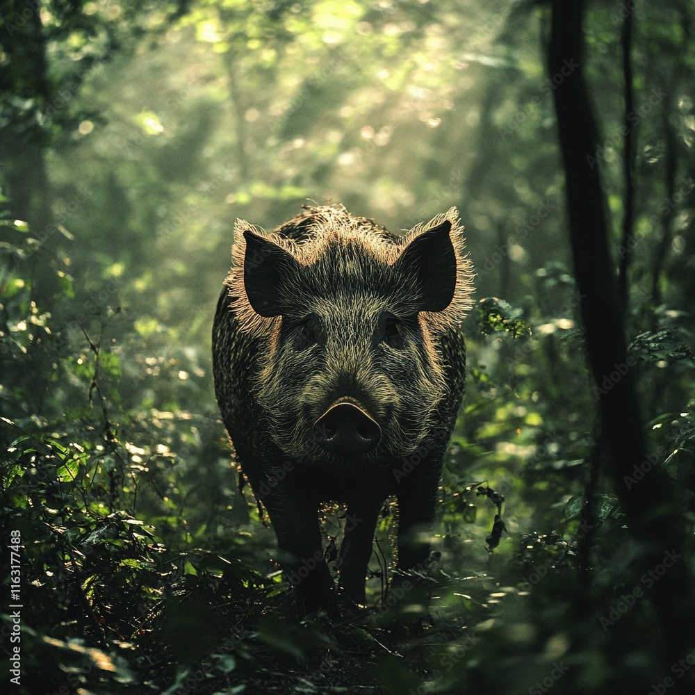 A strong big wild boar walk in the jungle A strong big wild boar walk in the jungle