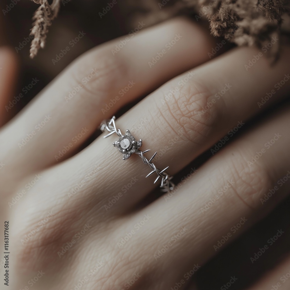 Obraz premium Elegant silver ring with floral design adorns female hand