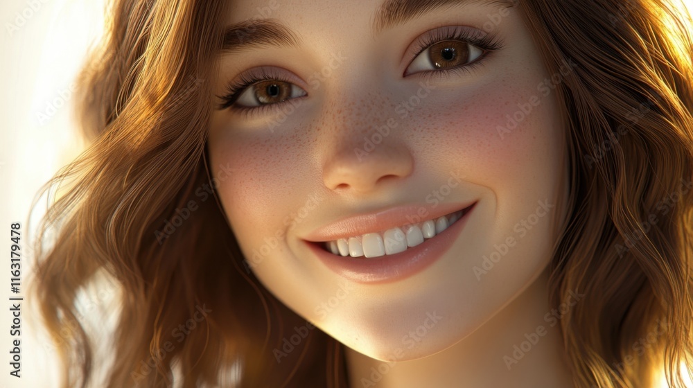 Radiant Smile A Stunning 3D Render of a Young Woman with Freckles and Brown Hair Radiant Smile A Stunning 3D Render of a Young Woman with Freckles and Brown Hair