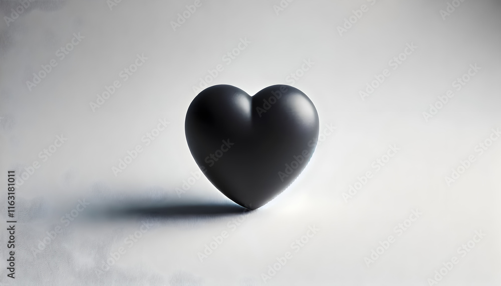Fototapeta premium A simple black heart placed in the center of a clear white background with empty space for copy above or below. 