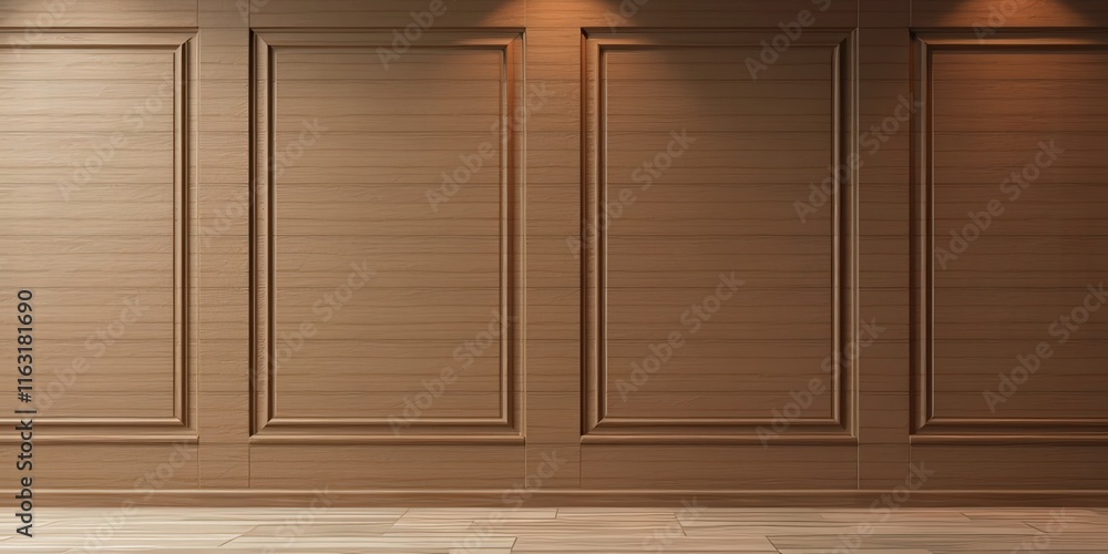 Elegant Wood Paneling Interior Design: A sleek and sophisticated interior design concept featuring a wall of elegant wood paneling with recessed lighting. Elegant Wood Paneling Interior Design: A sleek and sophisticated interior design concept featuring a wall of elegant wood paneling with recessed lighting.