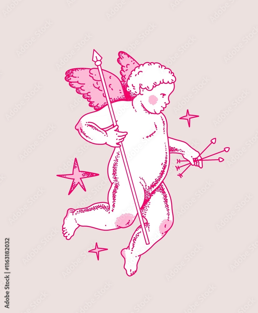 Cherub outlines and line art for Valentine's Day. Symbol of love and romantic. Antique Angel Baby Cupid illustration for printing on cards, invitations, tattoo, clothing art Cherub outlines and line art for Valentine's Day. Symbol of love and romantic. Antique Angel Baby Cupid illustration for printing on cards, invitations, tattoo, clothing art