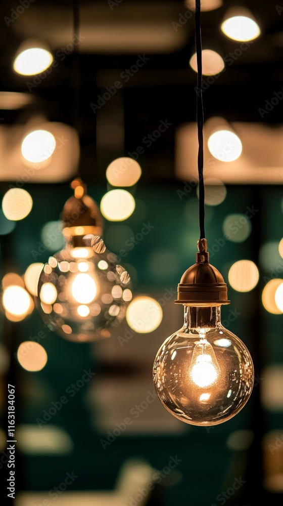 Warm Light Bulbs Hanging Bokeh Background Interior Design Home Decor Warm Light Bulbs Hanging Bokeh Background Interior Design Home Decor