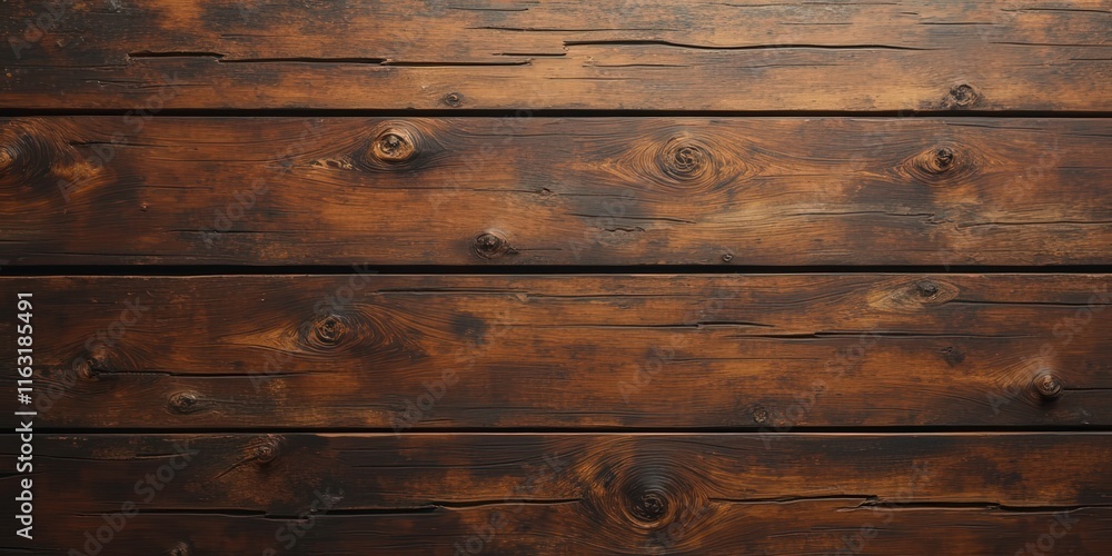 Fototapeta premium Rustic Wooden Planks: A close-up of weathered, dark brown wooden planks, showcasing the natural beauty and texture of aged wood. Ideal for rustic, farmhouse, and vintage designs. 