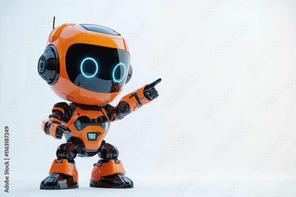 Adorable Orange Robot Pointing Right Futuristic Technology Friendly AI Adorable Orange Robot Pointing Right Futuristic Technology Friendly AI