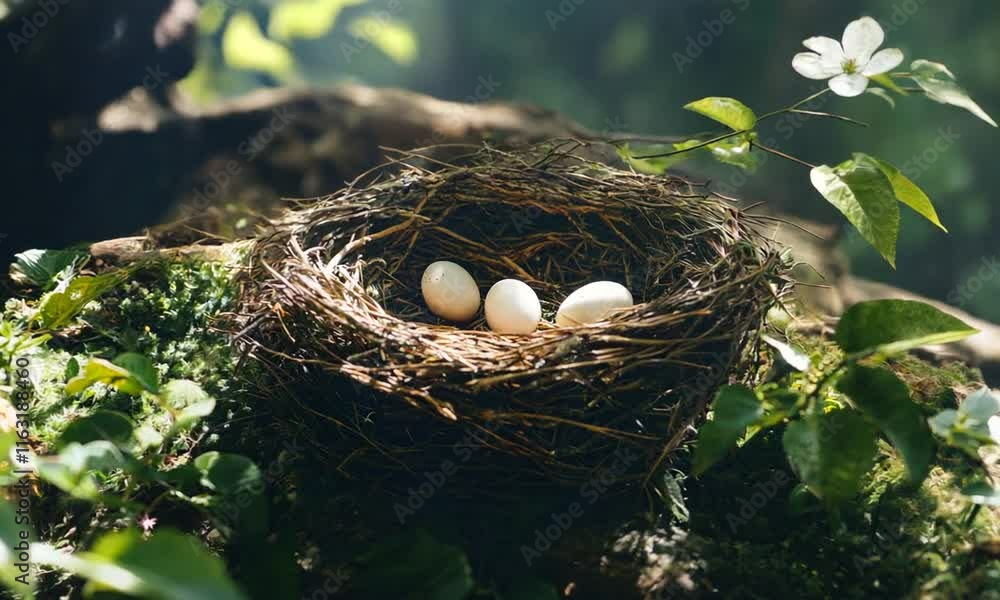 Hidden nest with wild bird eggs Hidden nest with wild bird eggs