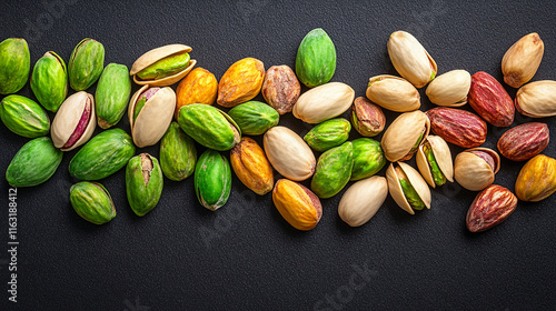 Vibrant Colorful Pistachio Nuts Arrangement for Food Blog, Website, or Magazine photo