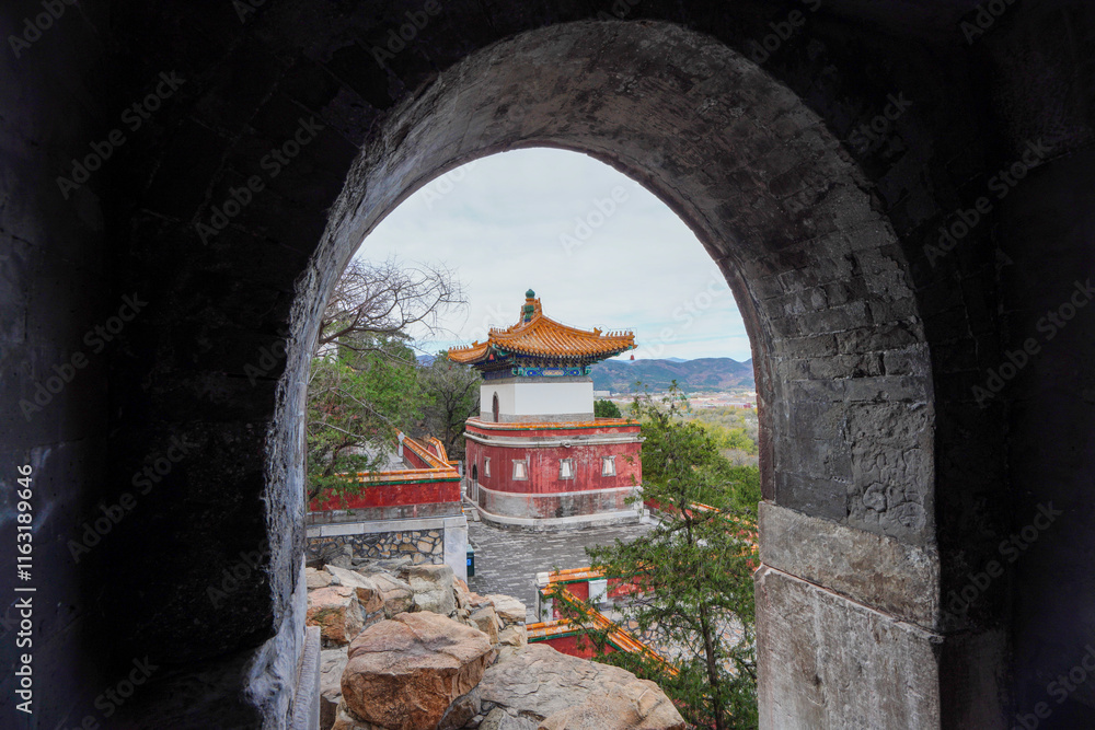 Tibetan architecture in the Four Great Regions of Summer Palace in Beijing.