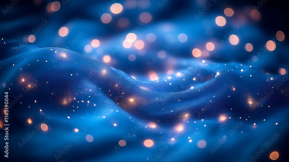 Fototapeta premium Blue Fabric Waves With Golden Lights