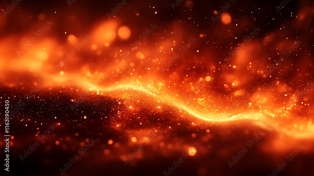Fototapeta premium Abstract fiery orange glowing particles background