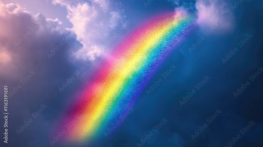 Fototapeta premium Vibrant rainbow arcing through majestic cloudy sky. Happy St. Patrick's Day