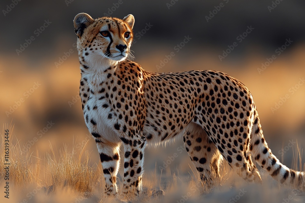 Majestic Cheetah Standing in Golden Grassland Majestic Cheetah Standing in Golden Grassland