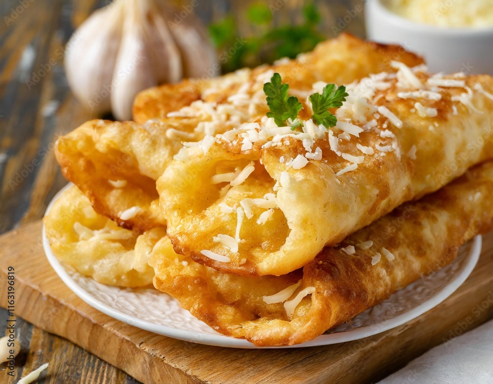 Golden Langos Fried Dough with Garlic and Cheese Golden Langos Fried Dough with Garlic and Cheese