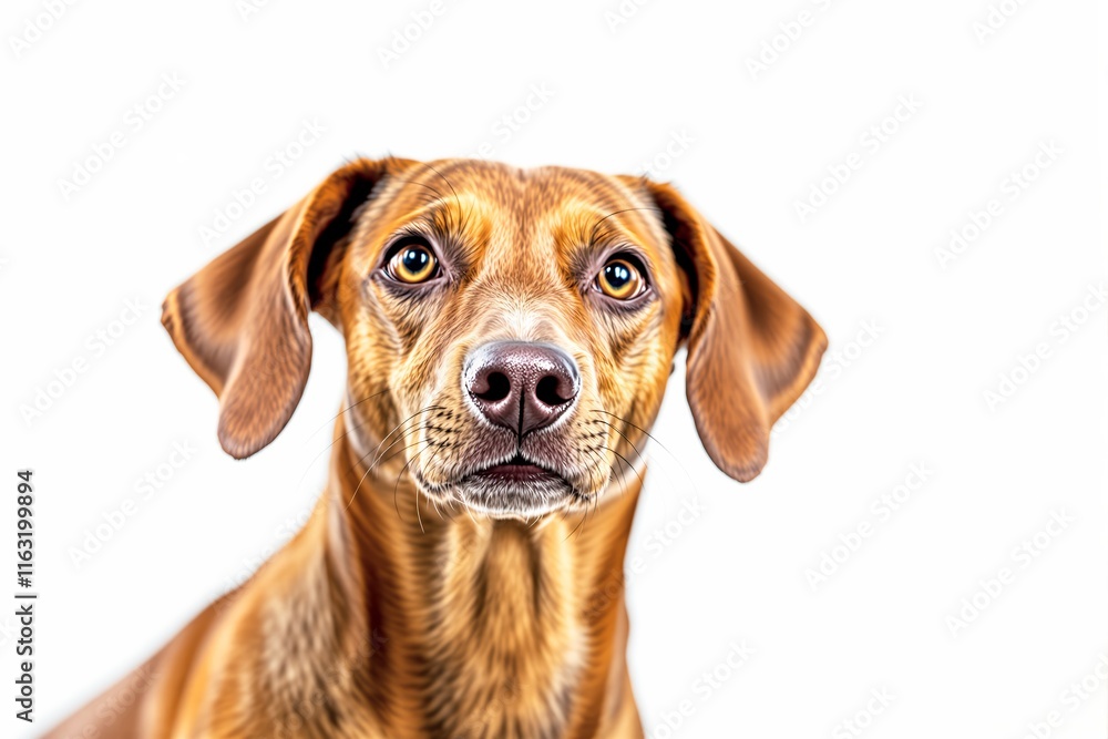 A close-up of a brown dog's face with a curious and attentive expression, digital art style, isolated on a white background. Concept of pets. Ai generative. A close-up of a brown dog's face with a curious and attentive expression, digital art style, isolated on a white background. Concept of pets. Ai generative.