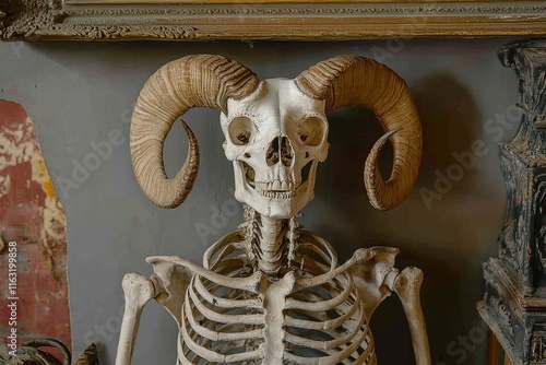 skeleton sheep s head with horns photo