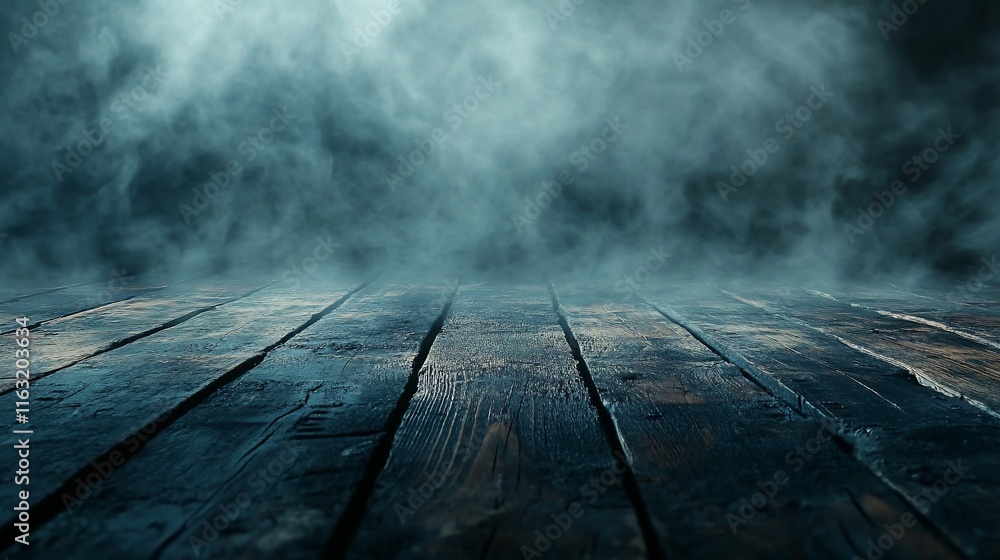 A misty wooden floor creates a mysterious atmosphere. A misty wooden floor creates a mysterious atmosphere.