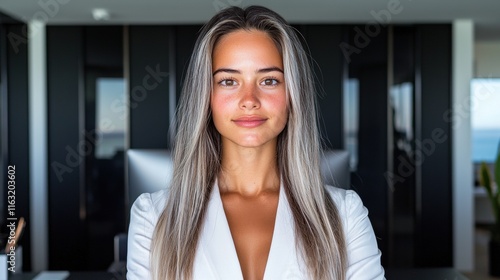 Confident young businesswoman in modern office Free Download Confident young businesswoman in modern office - GFXLoad