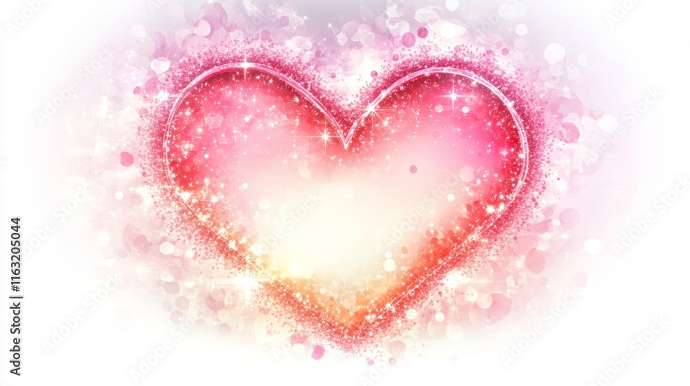 Obraz premium Illuminated Love - Glowing Neon Heart Frame in Soft Pink and Red with Sparkles on White Background