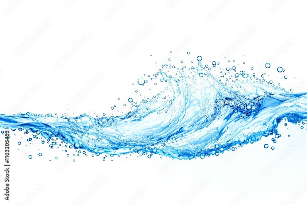 Splashing wave of clear blue water, realistic style, on a white background, concept of purity, freshness, and fluid motion. Ai generative Splashing wave of clear blue water, realistic style, on a white background, concept of purity, freshness, and fluid motion. Ai generative