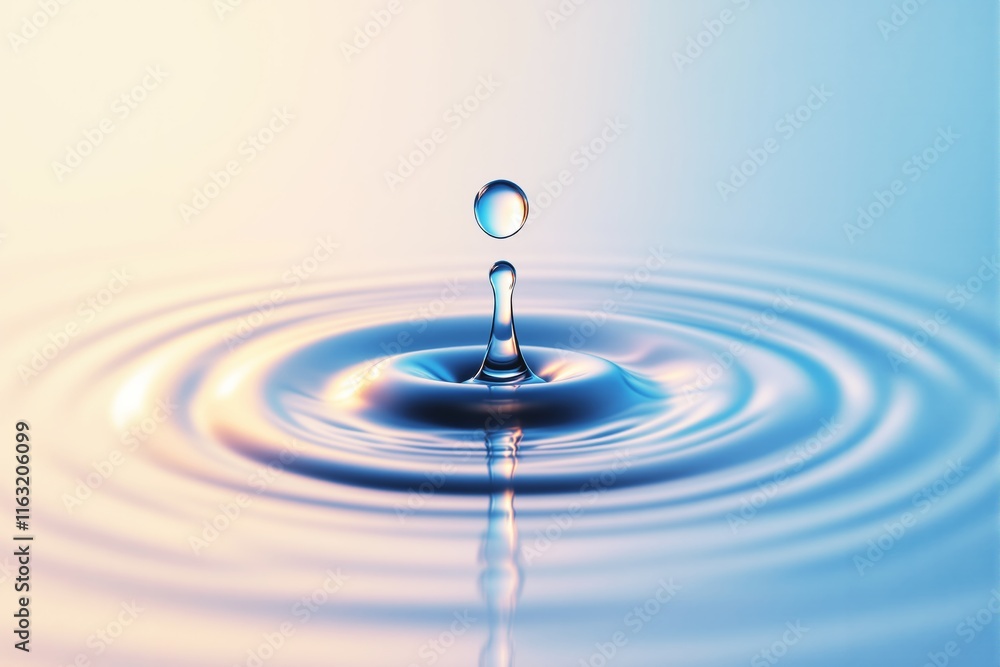 Water droplet creating ripples, soft pastel lighting, gradient background, concept of purity, tranquility, and natural beauty. Ai generative Water droplet creating ripples, soft pastel lighting, gradient background, concept of purity, tranquility, and natural beauty. Ai generative