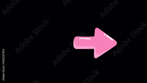Hand Drawn pink Puffy Arrow fully transparent animation. right side arrow of design element 