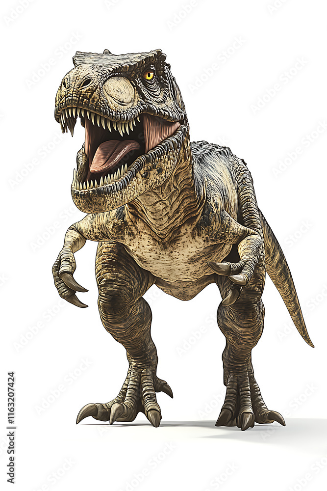 Fototapeta premium A realistic illustration of a Tyrannosaurus rex, showcasing its fierce expression and posture.