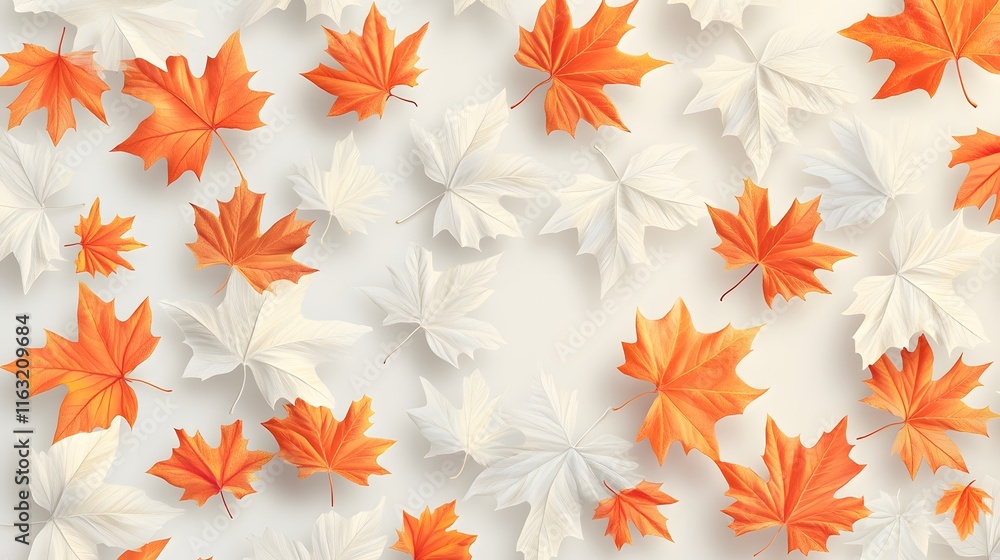Orange and white maple leaves fall gently down Orange and white maple leaves fall gently down