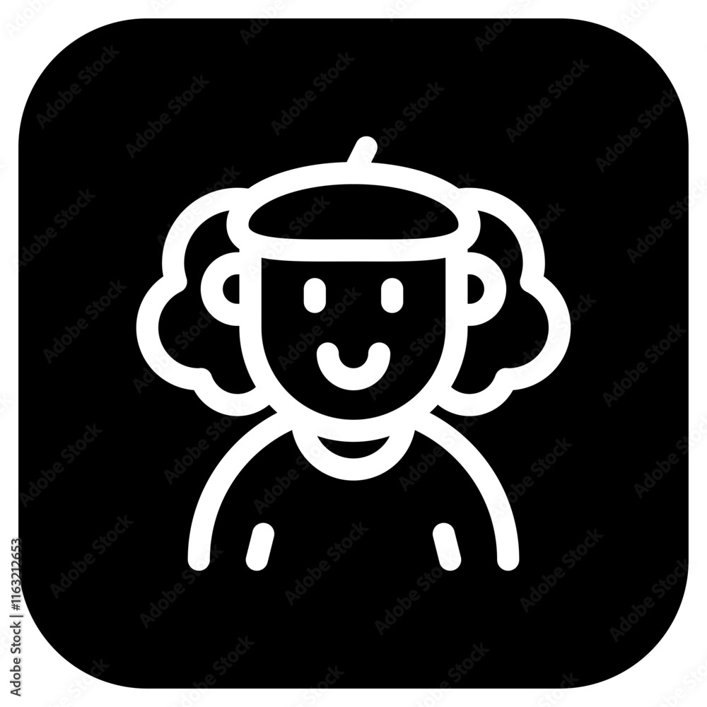 Editable artist with long curly hair avatar vector icon. User, profile, identity, persona. Part of a big icon set family. Perfect for web and app interfaces, presentations, infographics, etc Editable artist with long curly hair avatar vector icon. User, profile, identity, persona. Part of a big icon set family. Perfect for web and app interfaces, presentations, infographics, etc