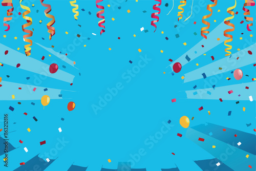 Create a vibrant, playful illustration of abstract confetti, showcasing diverse shapes and colors in a dynamic, celebratory composition.  Emphasize movement and energy.