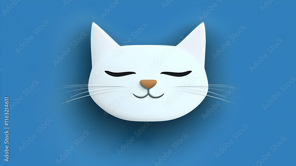 Fototapeta premium Serene White Cat Face on Blue Background: Peaceful Feline Exudes Calmness Joyfully
