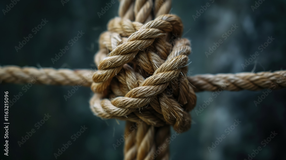 Detailed close-up of a knotted rope against blurred background Detailed close-up of a knotted rope against blurred background