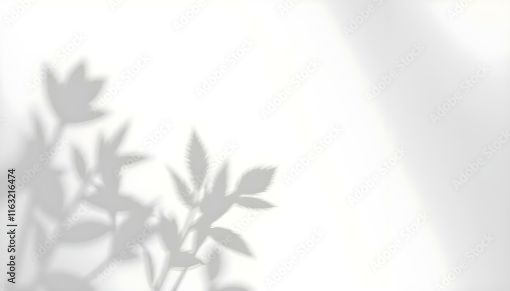 Obraz premium sombra gris de hojas de rosas silvestres sobre pared blanca, fondo abstracto y neutral