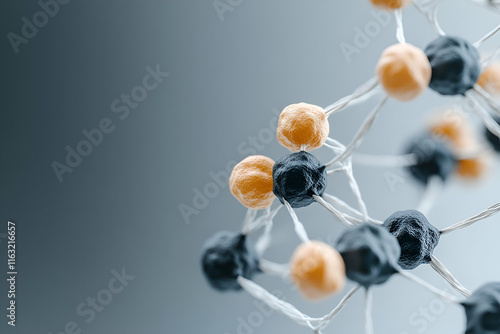 Complex Molecular Structure, Atoms Interconnect Forming a Network.  Science and Research  Reveal Interatomic Bonds. photo