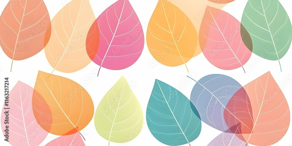 Pastel Leaf Pattern, Colorful Foliage Design, Illustrating Nature's Beauty Vividly Pastel Leaf Pattern, Colorful Foliage Design, Illustrating Nature's Beauty Vividly
