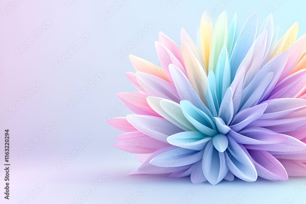 Obraz premium Pastel Flower Bloom, A Dreamy, Colorful Abstract Floral Design, Softly Illuminated, Exhibiting Delicate Petals in a Serene Atmosphere.