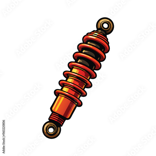 Create a detailed technical graphic of a bicycle shock absorber, showcasing its internal components and mechanism of action.  Include labels for key parts.