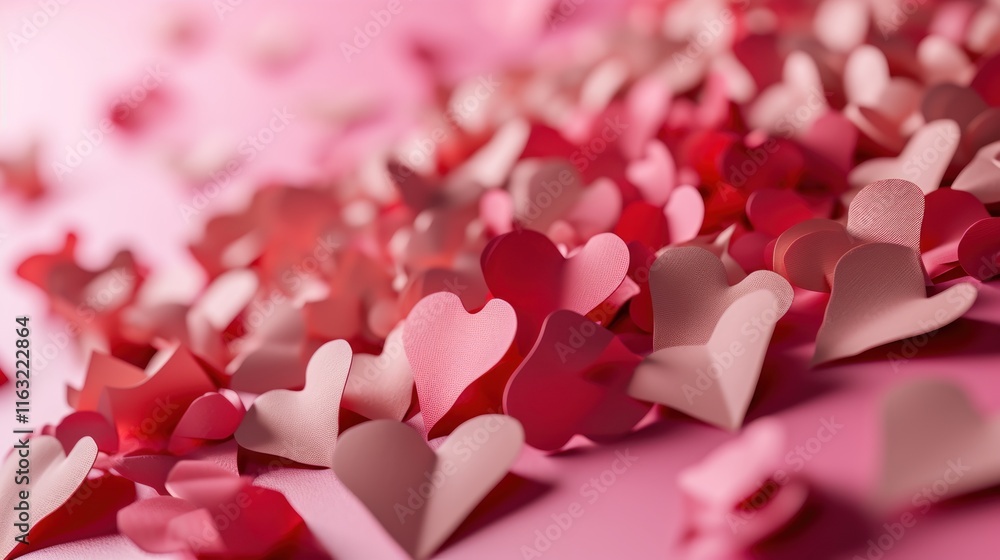 Close up Pink and Red Paper Hearts Scattered Romantic Valentine's Day Background Close up Pink and Red Paper Hearts Scattered Romantic Valentine's Day Background