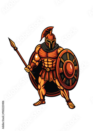 A powerful, muscular ancient Roman gladiator, fiercely poised, holding a spear.  Detailed muscles, weathered skin, dramatic lighting.