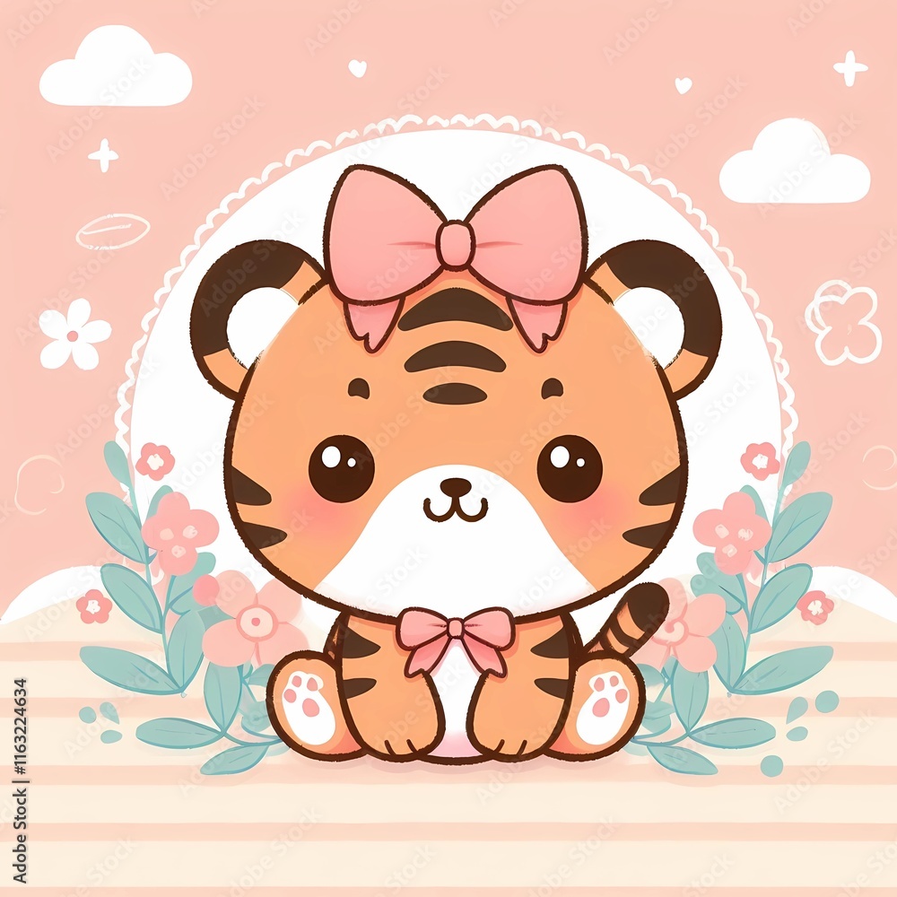 a cute tiger cartoon with pastel background a cute tiger cartoon with pastel background