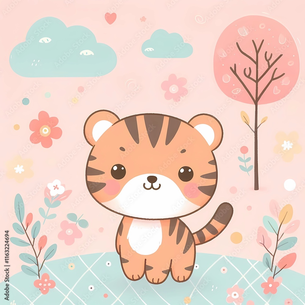 a cute tiger cartoon with pastel background a cute tiger cartoon with pastel background
