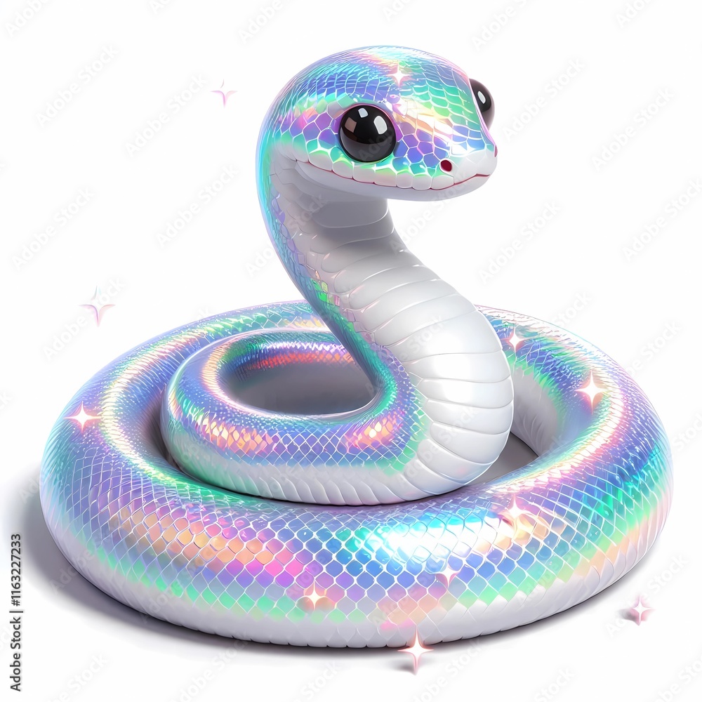 Fototapeta premium Cute Holographic Snake. Holographic Animals.