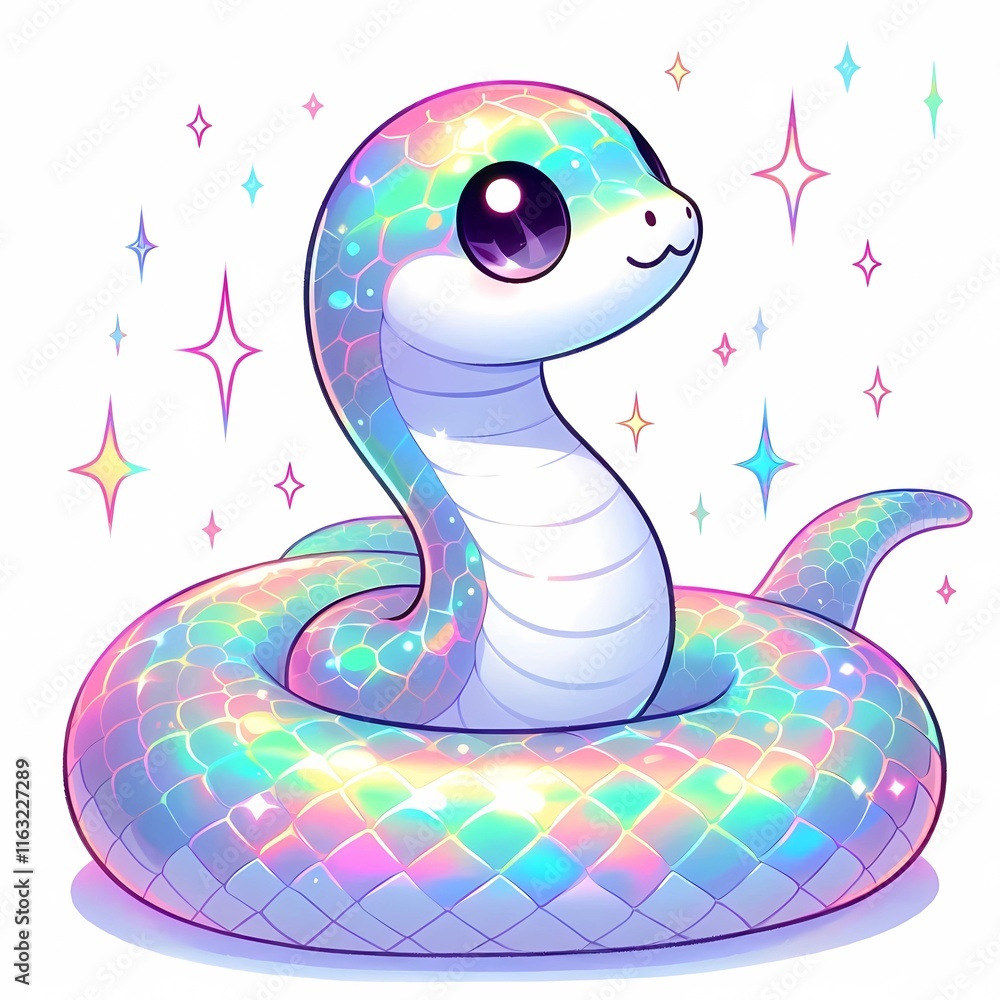 Fototapeta premium Cute Holographic Snake. Holographic Animals.