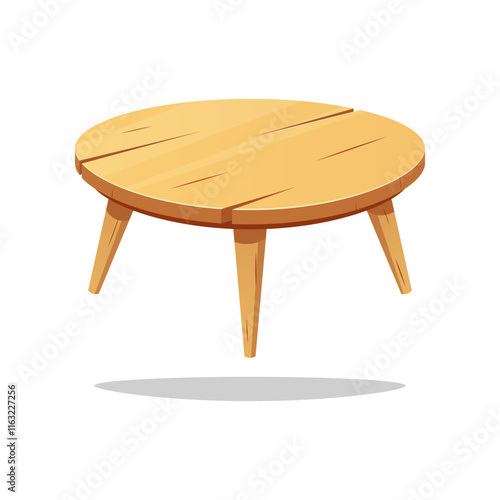 Round wooden table vector isolated on white background.