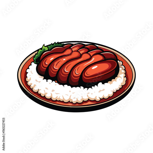 Εκτύπωση καμβά Create a realistic vector illustration of glistening, red-glazed char siu pork, showcasing its texture and appetizing appearance