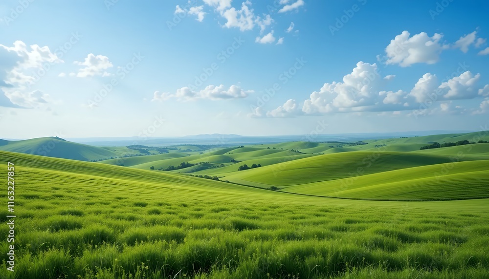 Obraz premium Serene Rolling Hills of Lush Green Fields Under a Clear Sky