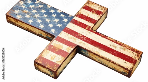 Vintage cross with American flag design clipart on a white background, creating a patriotic and nostalgic look