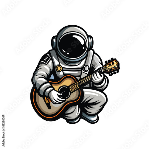 Detailed sketch engraving of an astronaut in a spacesuit serenely playing an acoustic guitar amidst the stars.  High contrast, detailed texture.