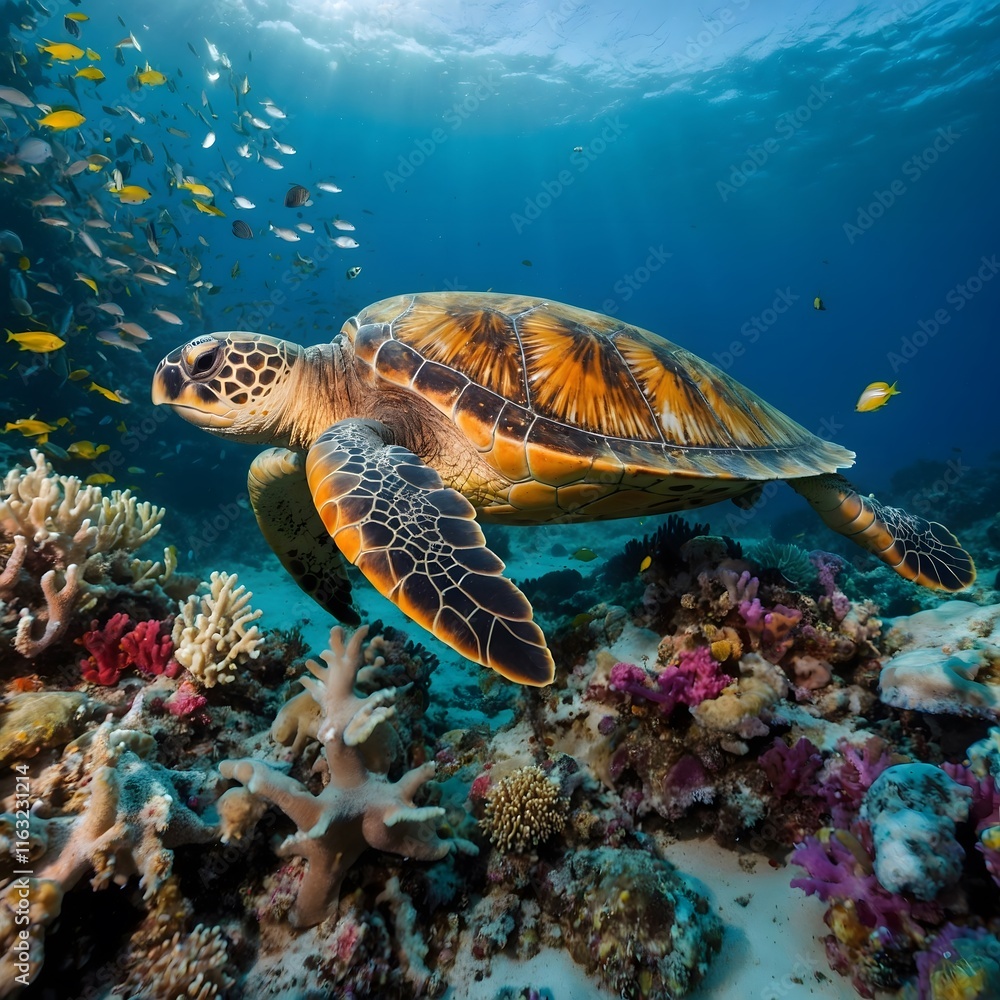 Fototapeta premium Underwater Calm: A Loggerhead Turtle's Peaceful Haven
