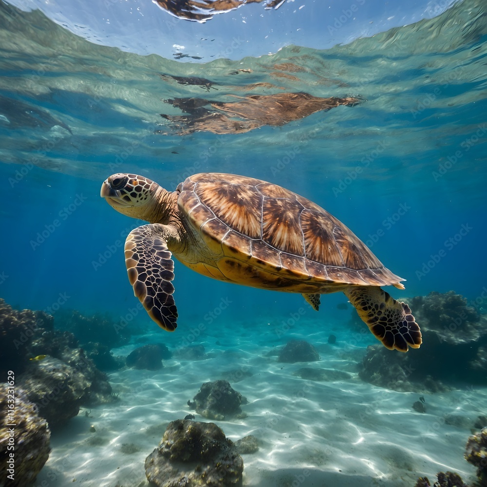 Fototapeta premium Forgotten Gems: A Loggerhead's Expedition Through Submerged Secrets