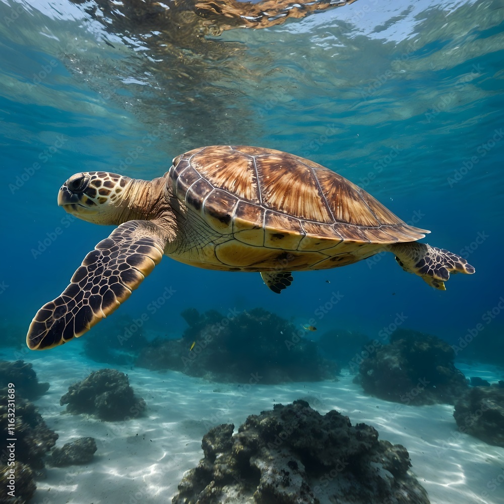 Obraz premium Hidden Riches: The Loggerhead's Voyage Through Underwater Mysteries